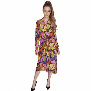 Madeleine Women's Colorful Faux Wrap Collared Dress in size 8